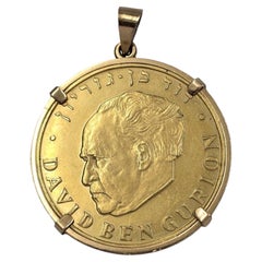 Rare 22K Gold Ben-Gurion Medallion Pendant with 14K Bezel