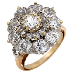 Anello Edwardiano a doppio fiore a grappolo con diamante da 7,85 carati in oro rosa e bianco 18 ct.