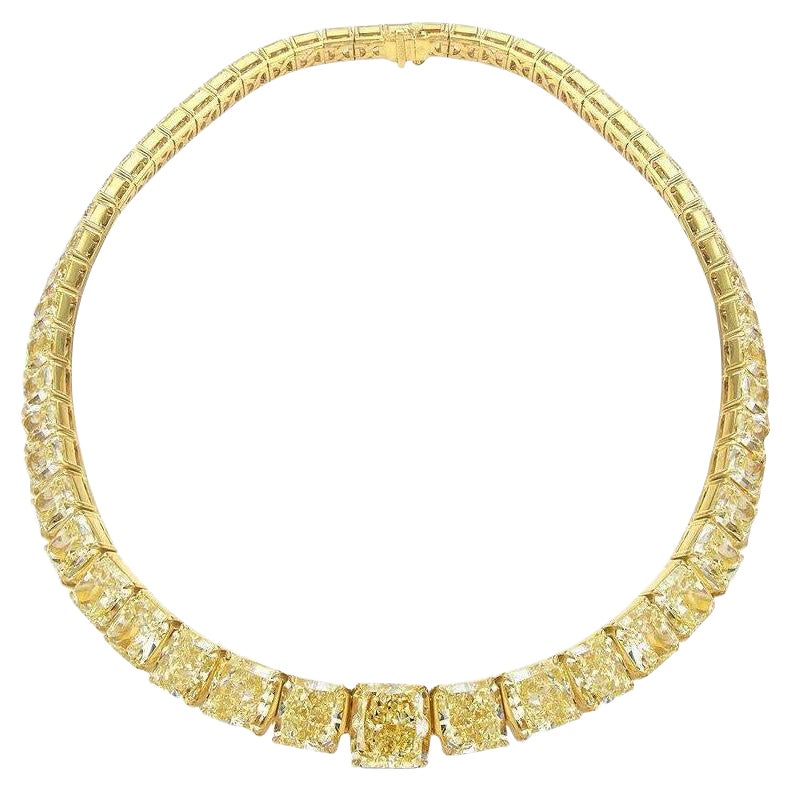 OUR LEGACY Collier de 90 carats de diamants rayonnants de couleur jaune fantaisie GIA
