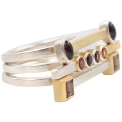 Smokey Quartz Garnet Citrine Sterling Silver Gold Set of Three Rings 5