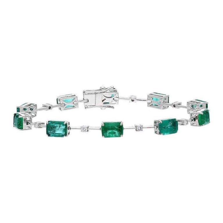 Natürlicher Smaragd Diamant A Link Kette Armband 18k Weißgold-Schmuck  6,75 Zoll