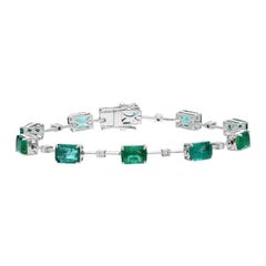 Bracciale a catena con diamanti e smeraldi naturali in oro bianco 18 carati  6,75 pollici