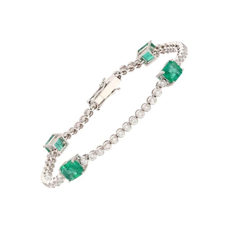 Bracciale con smeraldo naturale, bracciale con diamante naturale in oro bianco massiccio 18 carati