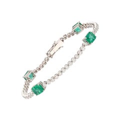 Bracciale con smeraldo naturale, bracciale con diamante naturale in oro bianco massiccio 18 carati