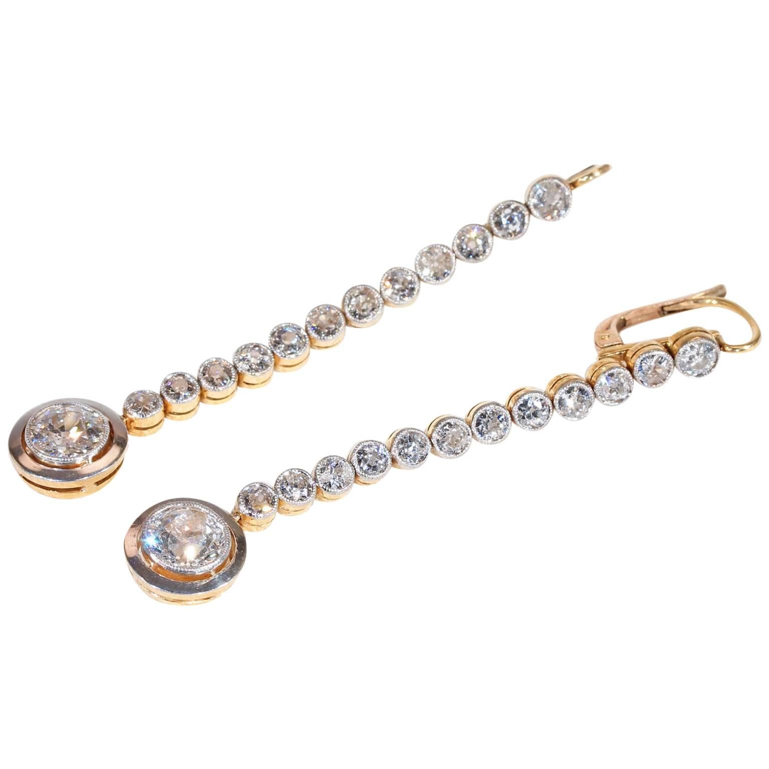 Art Deco Extra Long Diamond Gold Earrings For Sale