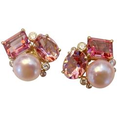 Michael Kneebone Pink Topaz Pink Pearl Diamond Confetti Earrings
