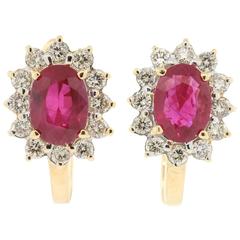 Ruby Diamond Gold Cluster Earrings 3