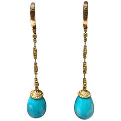 Yellow Gold Turquoise and Yellow Sapphires Chandelier Earrings