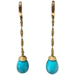 Yellow Gold Turquoise and Yellow Sapphires Chandelier Earrings 7