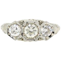 Art Deco Three-Stone Diamond Platinum Ring 6