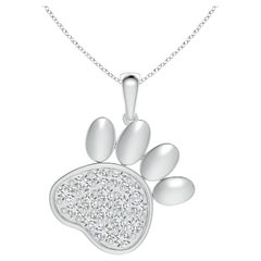 Ciondolo a forma di zampa con diamante naturale incastonato di Angara in oro bianco 14K per donna