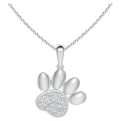 Ciondolo a forma di zampa con diamante naturale incastonato di Angara in oro bianco 14K per donna