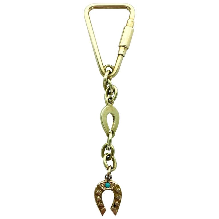 Gold Turquoise Lucky Charm Horseshoe Key Ring For Sale at 1stDibs