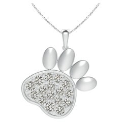 Ciondolo a forma di zampa con diamante naturale incastonato di Angara in oro bianco 14K per donna