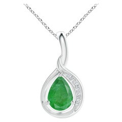Angara Natural Pear-Shaped Emerald and Diamond Loop Pendant in Platinum