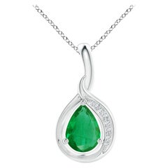 Angara Natural Pear-Shaped Emerald and Diamond Loop Pendant in Platinum
