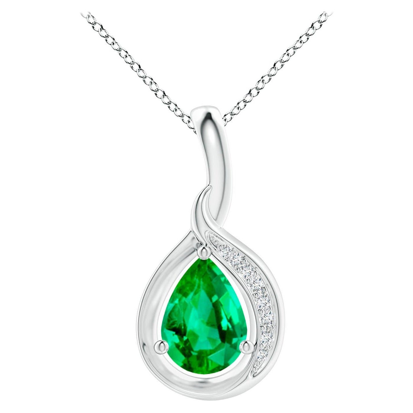 Angara Natural Pear-Shaped Emerald and Diamond Loop Pendant in Platinum