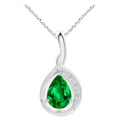 Angara Natural Pear-Shaped Emerald and Diamond Loop Pendant in Platinum