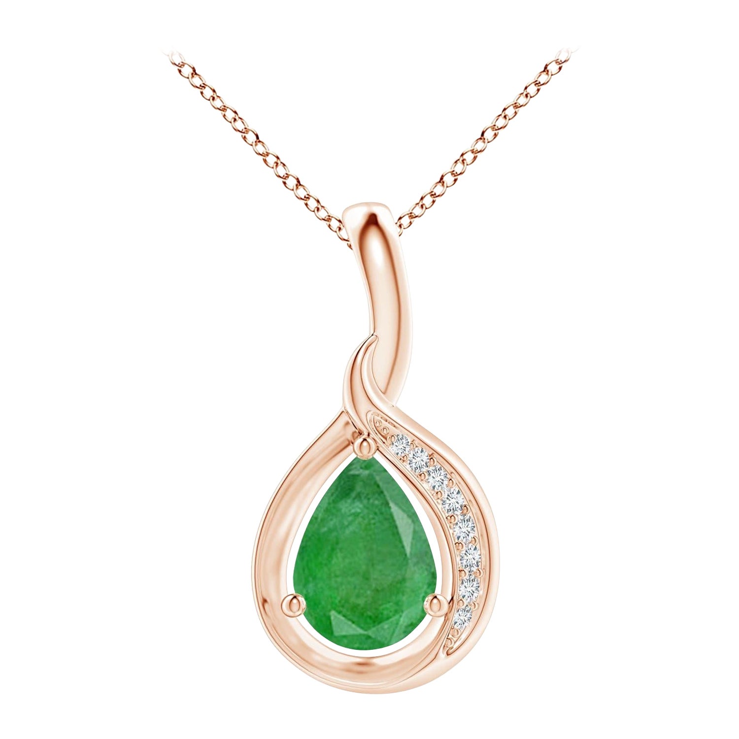 Ciondolo con smeraldo naturale a forma di pera e diamante Angara Looping in oro rosa 14K