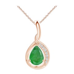 Angara Natural Pear-Shaped Emerald and Diamond Loop Pendant in 14K Rose Gold