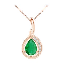 Ciondolo con smeraldo naturale a forma di pera e diamante Angara Looping in oro rosa 14K
