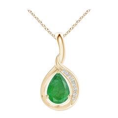 Ciondolo con smeraldo naturale a forma di pera e diamante Angara Looping in oro giallo 14K
