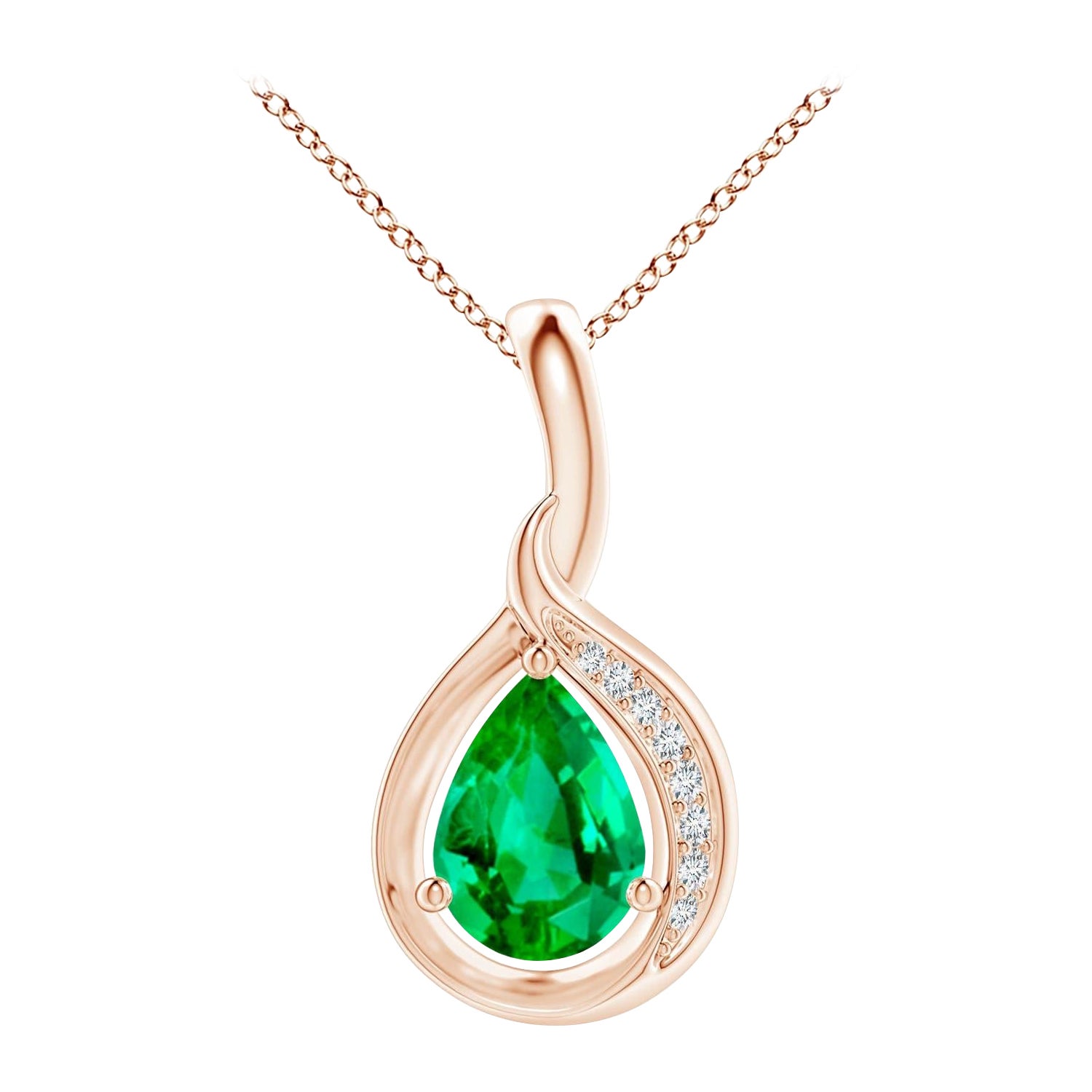 Ciondolo con smeraldo naturale a forma di pera e diamante Angara Looping in oro rosa 14K