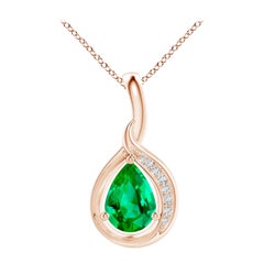 Ciondolo con smeraldo naturale a forma di pera e diamante Angara Looping in oro rosa 14K