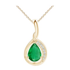 Ciondolo con smeraldo naturale a forma di pera e diamante Angara Looping in oro giallo 14K