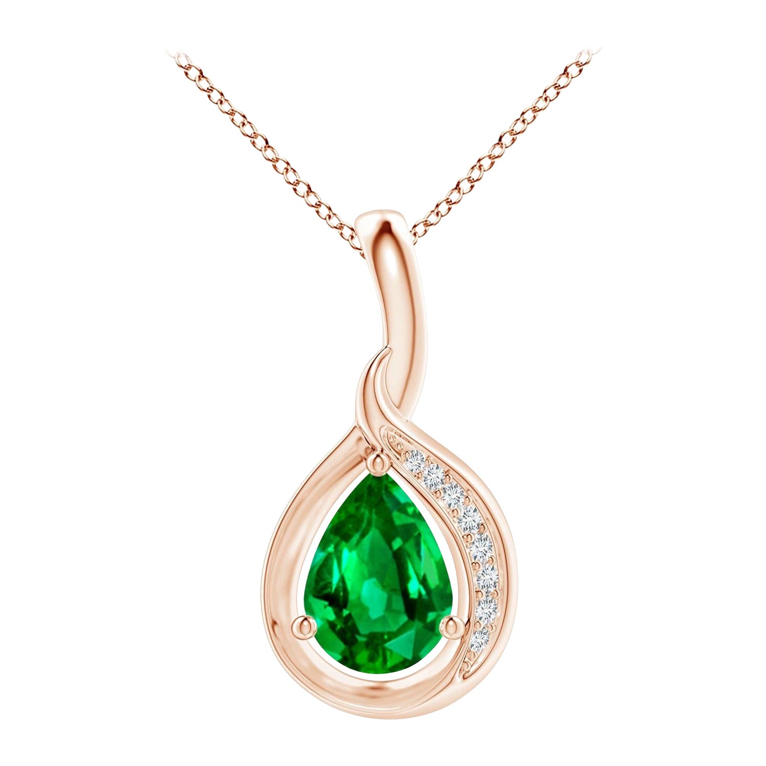 Ciondolo con smeraldo naturale a forma di pera e diamante Angara Looping in oro rosa 14K