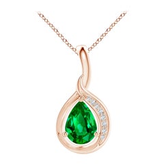 Ciondolo con smeraldo naturale a forma di pera e diamante Angara Looping in oro rosa 14K