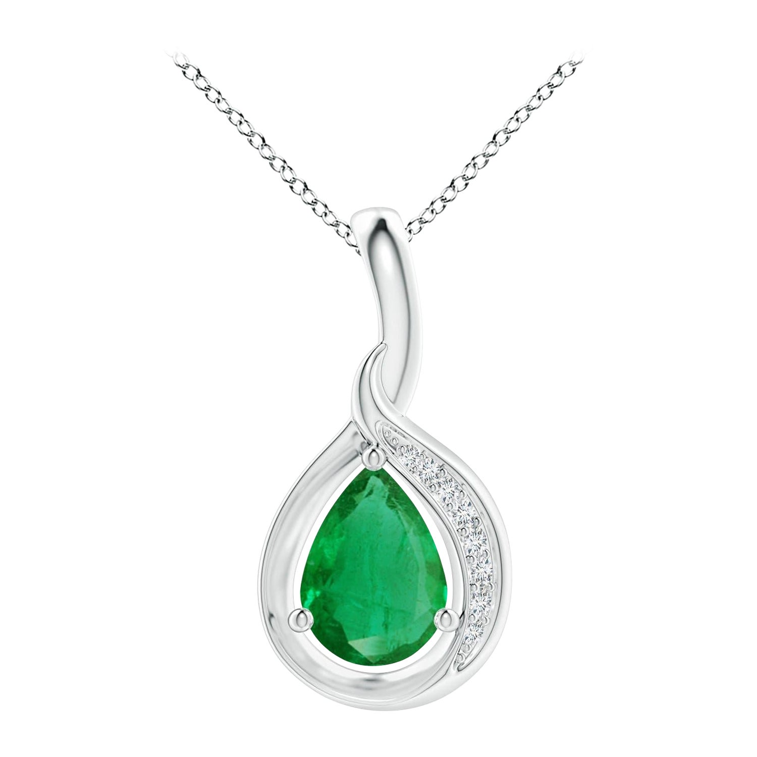 Angara Natural Pear-Shaped Emerald and Diamond Loop Pendant in Sterling Silver