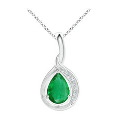 Ciondolo a Loop con smeraldo naturale a forma di pera e diamanti di Angara in A. Silver