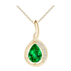 Ciondolo con smeraldo naturale a forma di pera e diamante Angara Looping in oro giallo 14K
