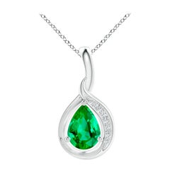 Ciondolo a Loop con smeraldo naturale a forma di pera e diamanti di Angara in A. Silver