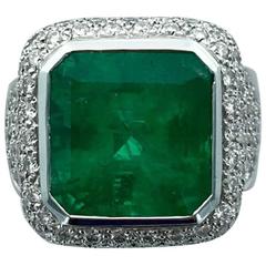 13.43 Carat Emerald Diamond White Gold Ring 11