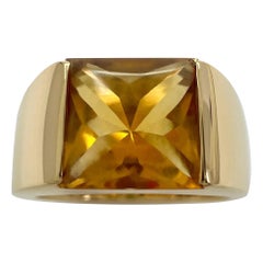 Cartier Rare Vintage Orange Citrine 18k Yellow Gold Tank Band Solo Ring 49