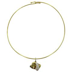 Contemporary Diamond Gold Nugget Dog's Head Pendant Necklace