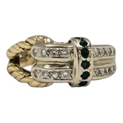 Vintage 18K Rope Ring, 0.25ct Emeralds & 0.20ctw Diamonds, Size 6.25