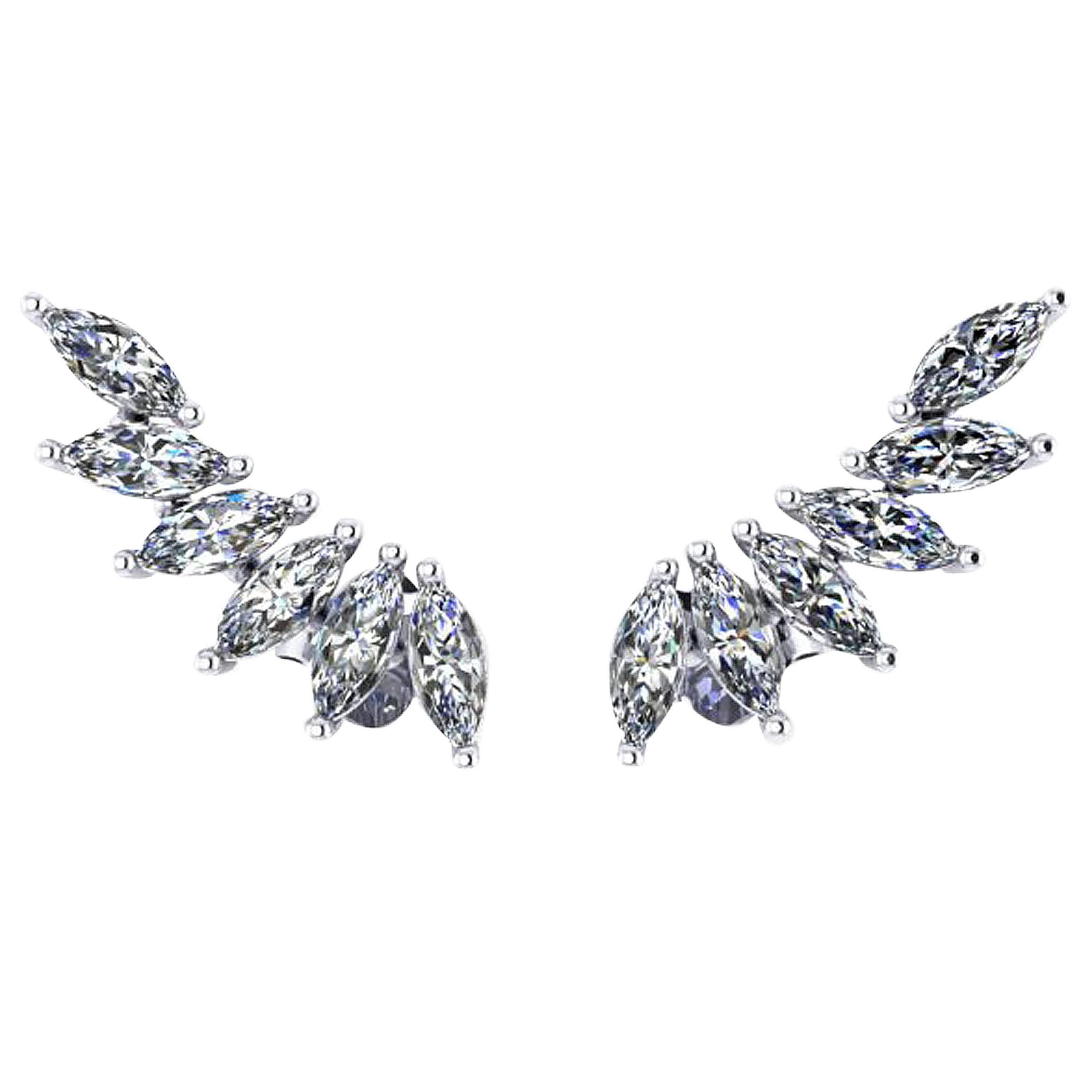 Ferrucci 1.21 Carat Marquise Diamonds Platinum Wing Earrings 