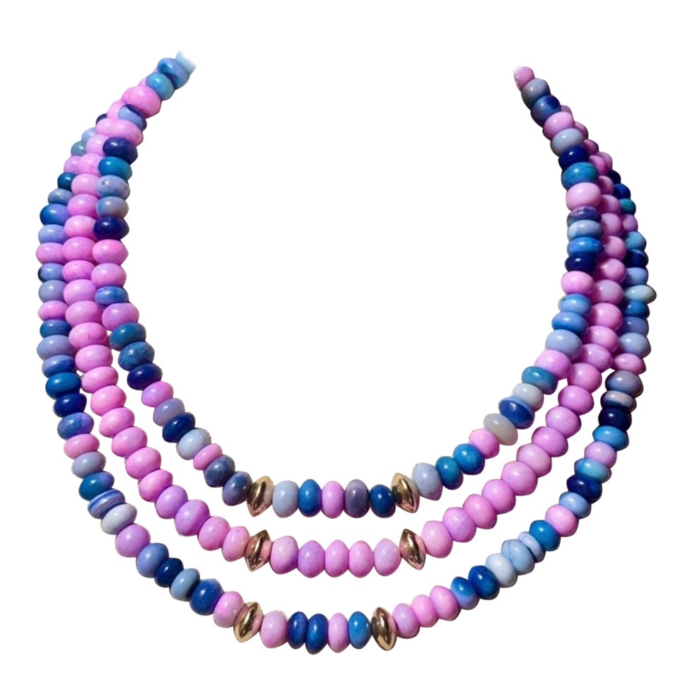 Collier trois brins en Opale Candy avec perles en or 14k en vente