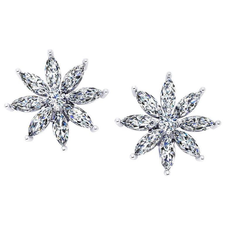 Ferrucci 1.10 Carat Marquise Stars Diamond Platinum Earrings For Sale