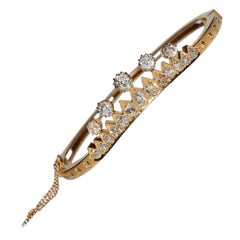 Bracciale antico in oro 18 carati vittoriano, circa 1900, con diamanti naturali taglio miniera