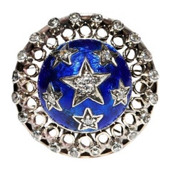 Antique Circa 1900s 14k Gold Natural Diamond Decorated Star Brooch