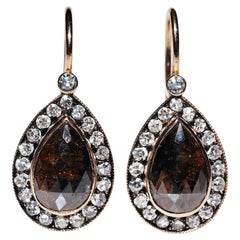 Orecchino a goccia con diamante naturale decorato in oro 18 carati &New Made