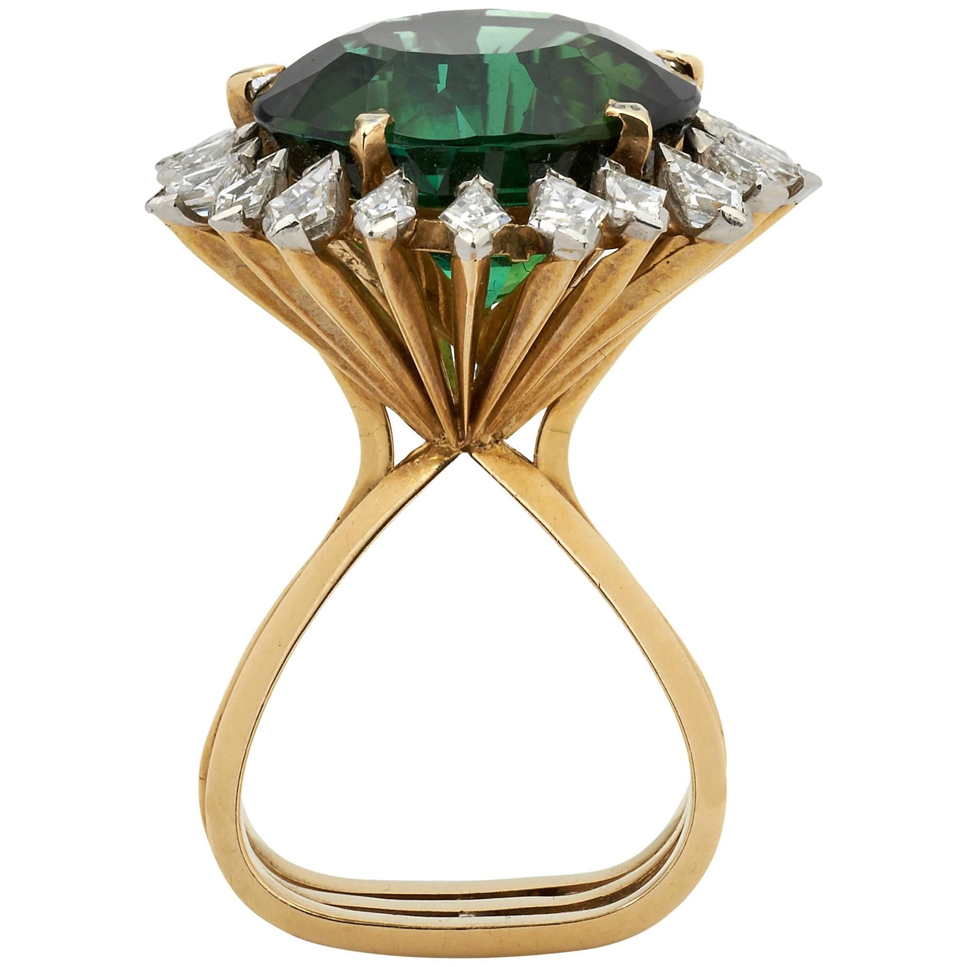 Andrew Grima Tourmaline Diamond Gold Ring, 1974 For Sale