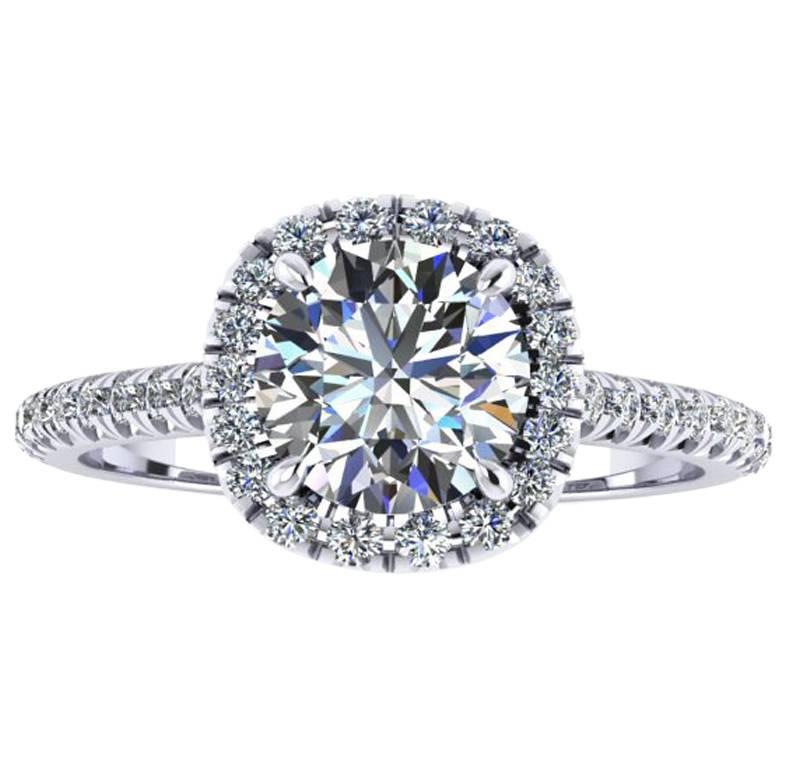 GIA Certified 1.25 Carat Diamond Halo Diamond Set Platinum Ring  For Sale