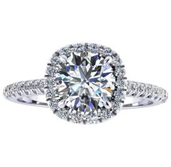 GIA Certified 1.25 Carat Diamond Halo Diamond Set Platinum Ring 