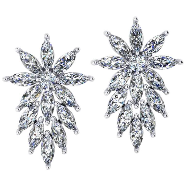 3.40 Carat Marquise Diamonds Star Platinum Earrings  For Sale
