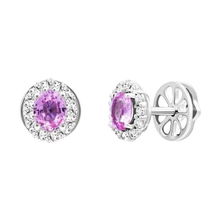 Boucles d'oreilles classiques pour elle en or blanc 14K avec saphirs roses et diamants en vente